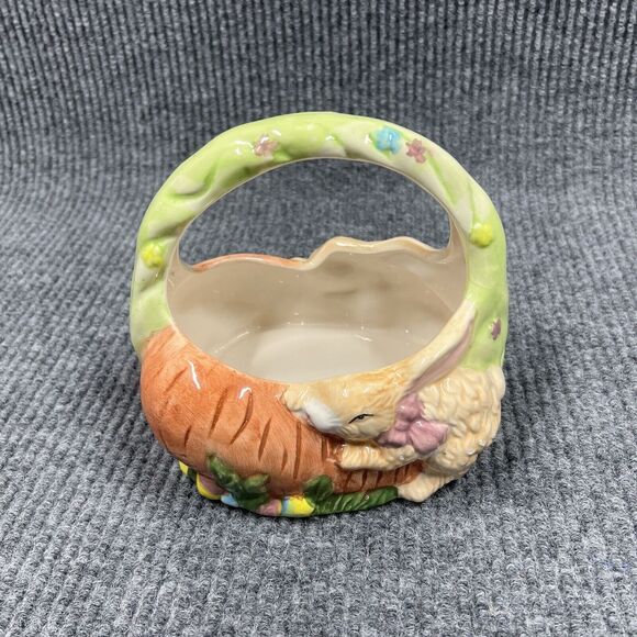 VTG Designpac Easter Basket Ceramic Rabbits Carrots 7”x‎ 6” Holiday Decorative - Picture 5 of 13